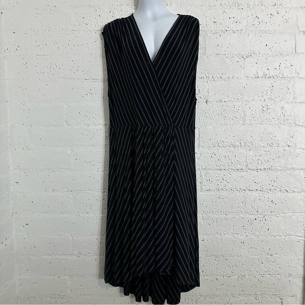 Pure Energy Womens Plus Dress 3X Black Midi Sleeveless V Neck Rayon Stretch AI14